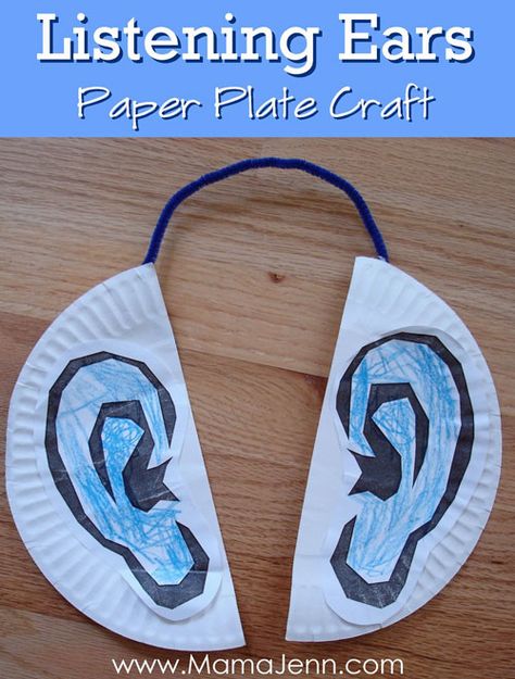 Paper Plate Listening Ears Listening Ears Craft, 5 Senses Craft, 5 Senses Preschool, Five Senses Preschool, 5 Senses Activities, Senses Preschool, Body Parts Preschool, Paper Plate Craft, Senses Activities