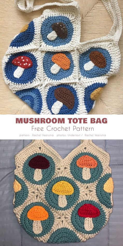 Crocheted Purses, Tote Crochet, Granny Square Crochet Patterns Free, Free Crochet Bag, Crochet Mushroom, Crochet Bag Pattern Free, Aesthetic Crochet, Crochet Design Pattern, Beginner Crochet Projects