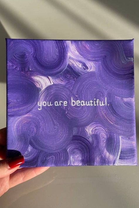 Personalized Acrilyc Painting with affirmation "you are beautiful." Motivational Inscription, Custom Handmade Painting, Personalised Gift Self Worth Painting, Abstract Painting With Quotes, Positive Wall Painting Ideas, Acrylic Painting With Meaning, Simple Meaningful Paintings, Positive Affirmation Painting, Inspiring Quotes Painting, Vision Board Painting Ideas, Positive Paintings Canvases