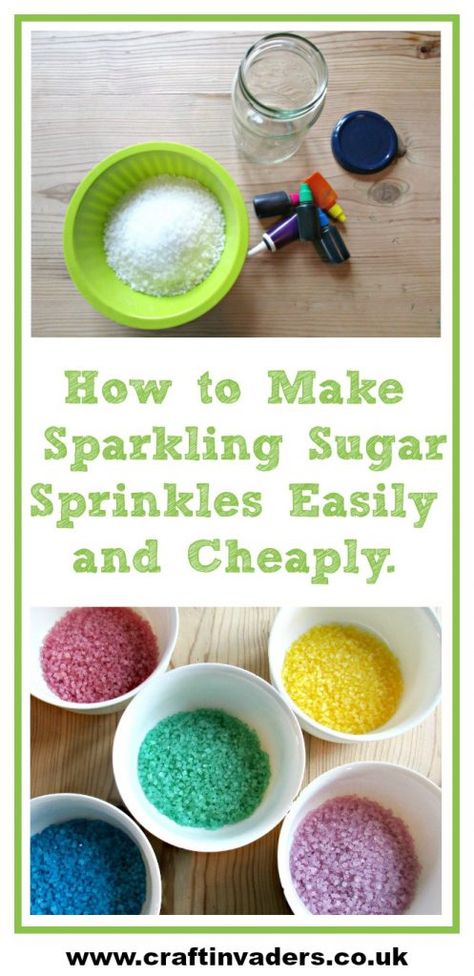 How to Make Homemade Sparkling Sugar Sprinkles • Craft Invaders How To Color Sugar For Sprinkles, How To Color Sugar, How To Color Chocolate, How To Make Sprinkles, Making Sprinkles, Homemade Sprinkles Recipe, Sprinkles Diy, Sensory Recipes, Homemade Sprinkles