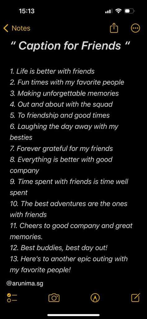 Title: Caption It! Creative Ideas for Captions with Friends

Description: Looking for some funny and clever caption ideas to post your unforgettable moments with friends? Look no further! Check out our collection of witty and stylish captions that will make your social media posts stand out. From epic travel adventures to lazy Sunday mornings, we have everything covered. Don't hesitate - Caption It! Captions Ideas With Friends, Simple Quotes For Friends, Caption For Instagram Post With Friends, Friendship Insta Captions, Best Friend Day Out Caption, Friendship Quotes Instagram Story, Caption For 4 Best Friends, Friendship Quotes One Word, Movie Date With Friends Caption