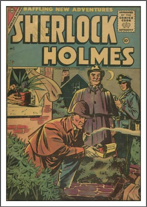 Sherlock Holmes Comic Book Sherlock Poster, Sherlock Holmes Book, Sherlock Holmes Stories, Charlton Comics, Famous Detectives, Mrs Hudson, Golden Age Comics, Detective Fiction, Book Artwork