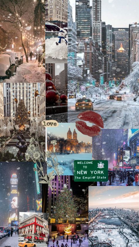 New York In Christmas Aesthetic, New York Winter Aesthetic Wallpaper, Nyc Wallpaper Winter, Nyc Winter Aesthetic Wallpaper, New York City Christmas Wallpaper, Christmas In Nyc Wallpaper, New York On Christmas, Christmas Wallpaper Aesthetic New York, New York Aesthetic Vision Board