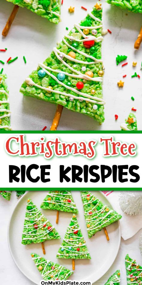 Tree Rice Krispie Treats, Rice Crispy Treats Christmas, Rice Krispie Christmas Trees, Krispie Treats Christmas, Rice Krispie Treats Christmas, Christmas Rice, Krispie Treats Recipe, Xmas Treats, Christmas Desserts Easy