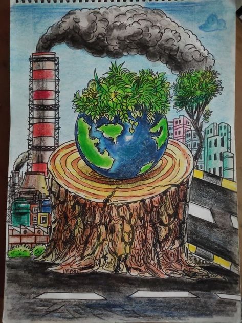 Environmental Drawing Ideas, Save Planet Earth Drawing, Life On Planet Earth Drawing, Drawing For Earth Day, Life On Planet Earth Drawing Competition, Lifestyle For Environment Drawing, Global Warning Posters Ideas Drawing, Poster About Environment Drawing, Environmental Posters Drawing