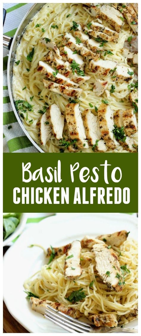 Basil Pesto Chicken, Alfredo Chicken, Resep Pasta, Pesto Recipes, Pasta Food Recipes, Chicken Dinner Recipe, Chicken Alfredo Recipes, Chicken Pesto, Basil Recipes