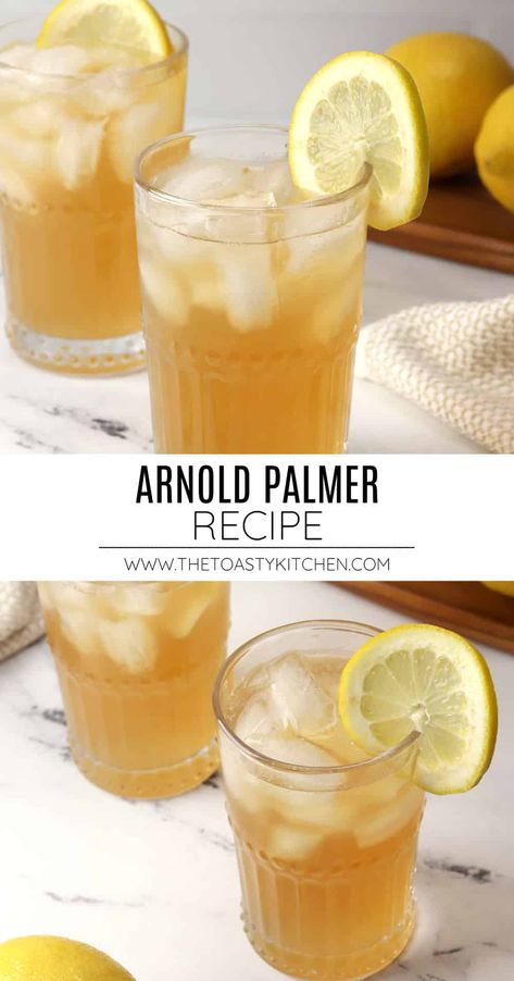 An Arnold Palmer is a refreshing cold beverage made with half sweet tea and half lemonade. It's perfect for hot summer days, picnics, and outdoor grilling. Arnold Palmer Drink Non Alcoholic, Half And Half Tea And Lemonade, Homemade Arnold Palmer, Lemonade Recipe For Party, Arnold Palmer Cocktail, Arnold Palmer Recipe, Arnold Palmer Drink, Summer Vegetable Recipes, Lemonade Tea Recipe