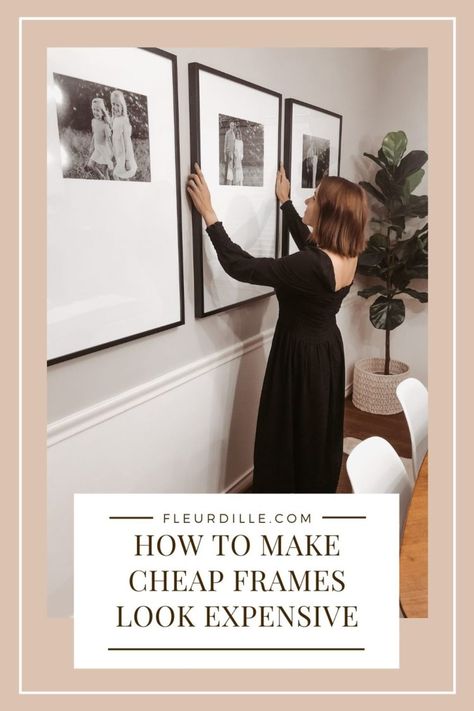 how to make cheap frames look expensive | Fleurdille Bedroom Ideas Frames Wall Art, Frames For Artwork Ideas, Hallway Photo Frames, Picture Frames On The Wall Dining Room, Large Print For Living Room, How To Make Your House Look Expensive For Cheap, Floor To Ceiling Picture Frames, Extra Large Picture Frames, Large Frame Gallery Wall Living Room