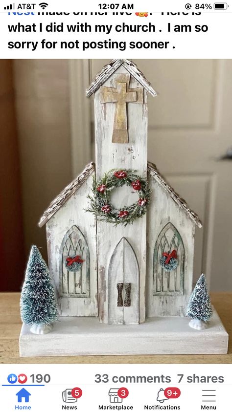 Wooden Churches Diy, Wooden Churches Craft Diy, Wooden Church Diy, Wooden Churches Craft, Diy Christmas Wood Crafts, Wood Crafts Christmas, Country Churches, Barn Wood Crafts, Christmas Church