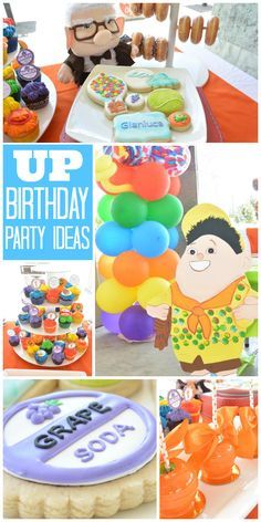 A colorful UP boy birthday party with balloons, adventure goodie bags, face painters and a balloon artist!  See more party planning ideas at CatchMyParty.com! Up Movie Birthday Party, Disney Up Birthday Party, Up Birthday Party Theme Disney Boy, Disney Up Party Ideas, Up Movie Party Theme, Up Movie Decorations Party Ideas, Disney Up Birthday Party Theme, Up Movie Party Ideas, Up Movie Birthday Theme