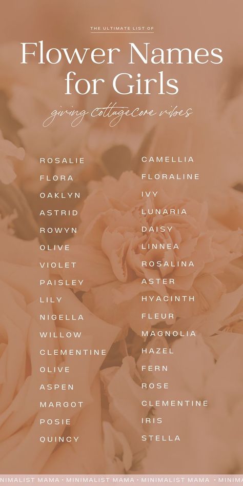 Female Flower Names, Character Names Girl, Beautiful Female Names, Female Names List, Flower Girl Names, Girls Name Ideas, Earthy Girl Names, Name Ideas Girl, Aesthetic Girl Names