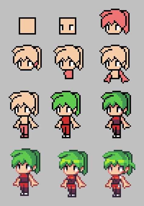 Beginner: Low Res Character. – kurovadis How To Pixel Art, Image Pixel Art, Minecraft Banner Designs, Piskel Art, Pixel Characters, Graphisches Design, Pixel Animation, Pixel Art Tutorial, Arte 8 Bits