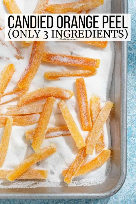 This elegant candied orange peel recipe uses just three ingredients. Perfect for Christmas gifts, cocktails and more. Candied Peel Recipe, Candied Orange Peel Recipe, Orange Peel Recipe, Candied Orange Peels, Candied Orange Slices, Yummy Candy, Recipes Fruit, Baked Pears, Candied Orange