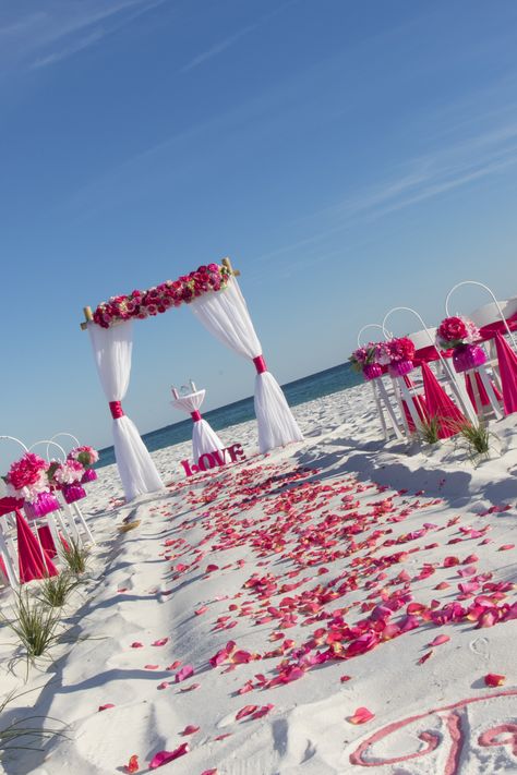 Wedding Aisles, Beach Wedding Aisles, Beach Wedding Locations, Wedding Setup, Beach Wedding Centerpieces, Beach Theme Wedding Invitations, Hot Pink Weddings, Destin Florida Wedding, Beach Wedding Flowers