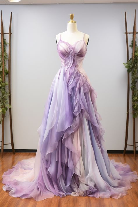 Lavender flower inspired gown Purple Aesthetic Prom Dress, Lilac Fairy Dress, Purple Fairy Wedding Dress, Purple Ethereal Dress, Elegant Fairy Dress, Lavender Fantasy Dress, Lavender Fairy Dress, White And Purple Wedding Dress, Fairy Bridesmaid Dresses