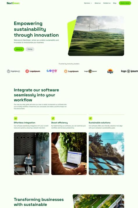 Explore 'NextGreen,' a sleek Webflow website template. With a modern design in green, white, and black, this template embodies innovation and sustainability. Perfect for tech and eco-friendly industries, it offers a dynamic user experience for forward-thinking businesses. Eco Website Design, Recycling Website, Tech Company Website, Green Website, Webflow Website, Webflow Templates, Ux Inspiration, Company Identity, Sugar Sugar