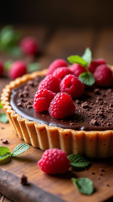 Chocolate Raspberry Tart Chocolate Raspberry Tarte, Chocolate Raspberry Tart Recipe, Raspberry White Chocolate Tart, Pretty Tarts, Chocolate Mousse Tarts, Chocolate Raspberry Dessert, Raspberry Chocolate Tart, Raspberry Tart Recipe, Chocolate Raspberry Tart