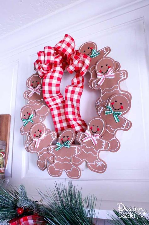 Decorating my kitchen for Christmas is so much fun with this adorable and easy gingerbread man wreath. Which is made of foam gingerbread and a pool noodle Gingerbread Man Wreath, Christmas Wreath Supplies, Christmas Wreath Designs, Easy Gingerbread, Christmas Wreath Craft, Gingerbread Diy, Cheap Christmas Diy, Gingerbread Man Christmas, Gingerbread Crafts