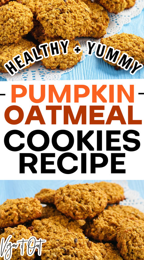 Easy healthy pumpkin oatmeal cookies that are gluten free and sugar free. The best fall recipe for healthy pumpkin spice oatmeal cookies. Great for Thanksgiving or just to enjoy with a cup of coffee or tea all autumn long! Keto Pumpkin Oatmeal Cookies, Sugar Free Pumpkin Cookies, Spice Oatmeal Cookies, Healthy Pumpkin Cookies, Healthy Pumpkin Oatmeal, Cookies With Oatmeal, Cookies For Fall, Sugar Free Oatmeal Cookies, Spice Oatmeal