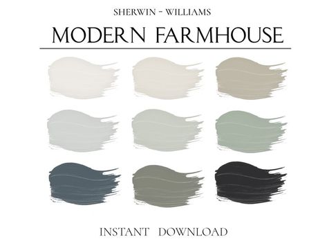 Sherwin Williams, Modern Farmhouse Paint Palette, Home Paint Colors, Whole House Color Scheme, Coordinating Colors, Whole Home Paint Colors - Etsy Sherwin Williams Modern Farmhouse, Farmhouse Paint Palette, Modern Farmhouse Color Palette, Whole House Color Scheme, Home Paint Colors, Modern Farmhouse Paint Colors, Farmhouse Color Palette, Sherwin Williams Color Palette, Home Paint