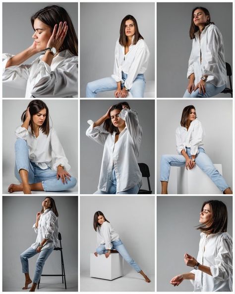 Glamour Photoshoot Poses, Garment Photoshoot Ideas, Creative Shoots Photography, Photoshots Idea Studio, White Button Down Photoshoot, Studio Photoshoot Ideas For Women, Business Portraits Woman, Business Portrait Photography, Studio Photoshoot Ideas