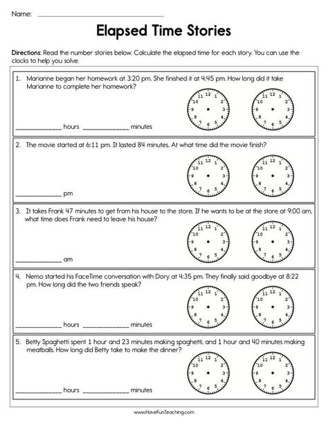 Kindergarten Math Worksheets - . Help your child learn how to tell a story by using elapsed time. #kindergartenmath #mathworksheets Elapsed Time 3rd Grade, Time 3rd Grade, Time Worksheets Grade 3, Elapsed Time Activities, Elapsed Time Worksheets, 3rd Grade Worksheets, Number Stories, Rhyming Worksheet, Kate Chopin