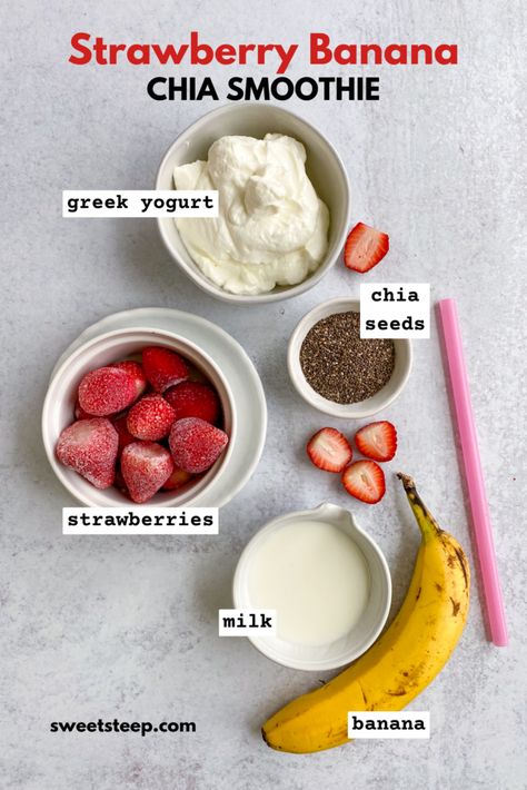 Easy Strawberry Banana Smoothie with Chia Seeds Strawberry Banana Chia Seed Smoothie, Smoothie Recipes Chia Seeds, Strawberry Banana Smoothie Recipe Yogurt, Smoothie Banana Strawberry, Strawberry Banana Oatmeal Smoothie, Healthy Filling Breakfast Smoothies, Tropical Smoothie Chia Banana Boost, Foods With Chia Seeds, Smoothies For Periods