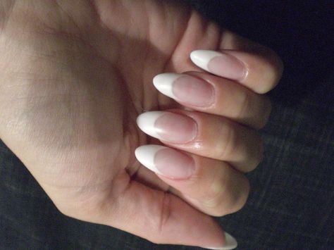 french acrylic almond nails Thick French Almond Nails, Thick French Tip Almond, Thick French Nails, Beige Coffin Nails, Thick French Tip, Cute Nail Colors, Nail Appointment, Plain Nails, Nice Nails