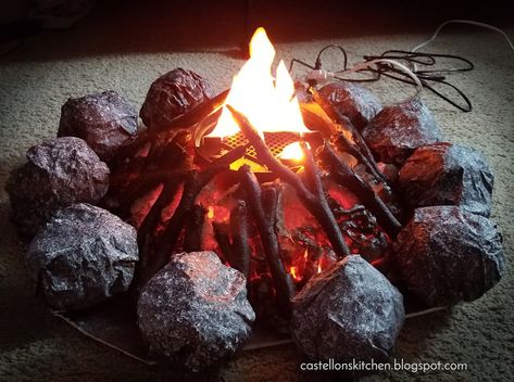 Faux Burning Embers, Faux Campfire, Camping Fire, Fire Party, Faux Campfire Diy, Fake Fire For Halloween, Diy Campfire Prop, Campfire Prop, Fake Campfire Diy How To Make