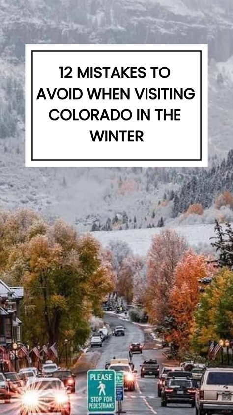 Check out these 12 Mistakes to Avoid When Visiting Colorado in the Winter. Visiting Colorado in the winter can be a magical experience, with its snowy landscapes and cozy mountain towns. However, the cold season means there are mistakes to avoid so you can enjoy your Colorado travels to the fullest. Grand Lake Colorado Winter, Things To Do In Colorado Winter, Colorado Springs In Winter, Mountains In Colorado, Green Mountain Falls Colorado, Things To Do In Denver Colorado Winter, Colorado In The Winter, Crested Butte Colorado Winter, Glenwood Springs Colorado Winter