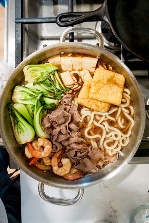 Easy Sukiyaki Recipe - Mochi Mommy Sukiyaki Chicken Recipe, Sukiyaki Recipe Japanese Food, Sukiyaki Broth Recipe, Sukiyaki Beef Recipe, Sukiyaki Recipe Beef, Easy Sukiyaki Recipe, Japanese Sukiyaki Recipe, Japanese Sukiyaki, Chanko Nabe