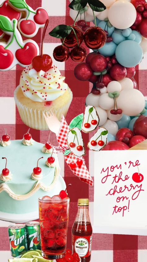 Cherry on Top birthday party theme #cherry #birthdayparty #birthdaytheme Top Baby Shower Themes, Cherry Baby, 26th Birthday, 27th Birthday, 24th Birthday, 23rd Birthday, Pretty Birthday Cakes, Mon Cheri, Baby Sprinkle