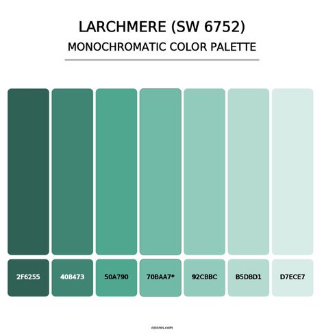 Larchmere (SW 6752) - Monochromatic Color Palette Draw A Hexagon, Monochromatic Colour, Color Generator, Analogous Color Scheme, Rgb Color Codes, Split Complementary Colors, Rgb Color Wheel, Monochromatic Color Palette, Monochromatic Palette