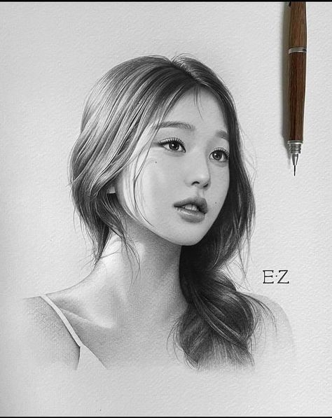 Real Life Sketches, Wonyoung Sketch, Kpop Idol Drawing, Kpop Art Sketch, Wonyoung Drawing, Kpop Sketch, Professional Illustration, Best Hairstyles For Women, Pencil Drawings Of Girls