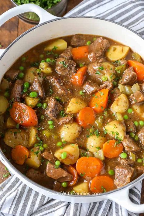 Beef Stew Recipe {Homemade & Flavorful} - Spend With Pennies Easy Beef Stew Recipe, Easy Beef Stew, Pizza Roll, Beef Soup Recipes, Pot Beef Stew, Lamb Stew, Spend With Pennies, Beef Stew Recipe, Beef Stew