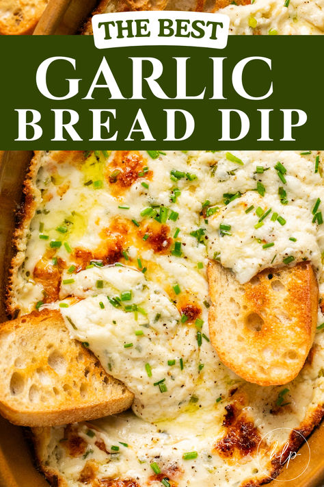 Garlic Bread Dip with fresh chives and crostini Dip For Crusty Bread, Sour Dough Bread Dip, Garlic Bread French Dips, Dip For French Bread, Homemade Dips For Bread, Sourdough Dip Recipes, Best Dips For Sourdough Bread, Dip For Baguette Bread, Dip For Sourdough Bread