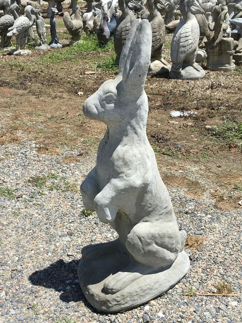 Garden Art Sculptures Cement, Concrete Garden Statues, Garden Animal Statues, Cement Statues, Bunny Statue, Cement Garden, Rabbit Garden, Outdoor Garden Statues, Rabbit Sculpture