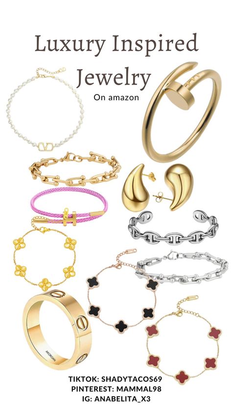 Expensive Jewelry Aesthetic, Alhambra Watch, Popular Jewelry Trends, Pandora Gold, Amazon Jewelry, Replica Jewelry, Trending Bracelets, Gold Earrings For Women, Chunky Hoop Earrings