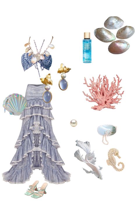 Aquarium Fits, Mermaid Core Dress, Ocean Themed Outfits, Ocean Outfits, Coral Outfit, High Class Fashion, Mermaid Core, Mermaid Halloween, Clueless Outfits