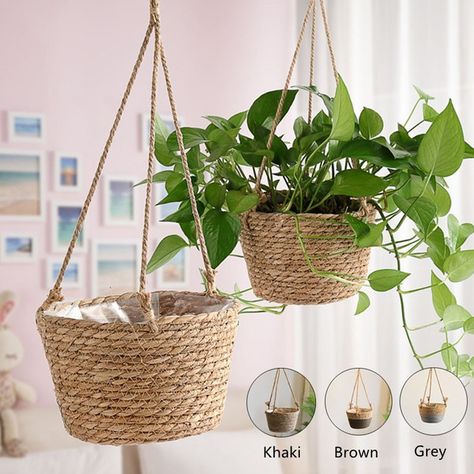 Garden Hanging Planter Indoor Outdoor Flower Pot Holder Woven Basket | Wish Macrame Hanging Planter, Hanging Planters Indoor, Hanging Flower Baskets, Support Plante, Flower Pots Outdoor, Flower Pot Holder, Plant Basket, Outdoor Flowers, Macrame Hanging