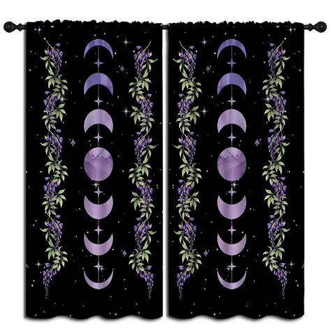 PRICES MAY VARY. Theme: Floral,Gothic Care Instructions: Machine Wash Material: Microfiber Special Feature: Bagged Package Included: · Blackout window curtains 2 Pcs set ( two panels).  Curtain features： · Light and UV blocking. · Block more than 90-100% of sunlight (dark colors are better). · Reduce noises from busy streets and high traffic areas. · Protect furniture from sun damage and fading. · Provides complete privacy when needed. · Blocking street lights and car lights at night will darken Bedroom Elements, Witchy Bedroom, Moonlit Garden, Witchy Room, Magical Decor, Blackout Curtains Bedroom, Boy Girl Bedroom, Drapes For Living Room, Room Aesthetics