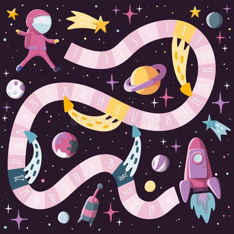 Game Board Illustration, Cute Board Game Design, Graphic Design Board Game, Board Game Space, Space Graphic Design Illustration, Space Board Game, Board Game Design Illustration, Board Game Design Templates, Board Game Graphic Design