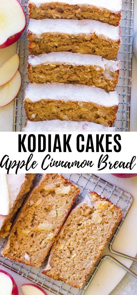 This Apple Cinnamon Oat Bread is soft, moist and has chunk of apples in it! It is topped with a perfect Cinnamon Glaze for an extra sweet treat! #bread #apples #cinnamon #baking #easyrecipes #sweets #treats #breakfast Cinnamon Glaze Recipe, Kodiak Cakes Recipe, Party Bread, Cinnamon Baking, Yogurt Bread, Cinnamon Glaze, Oat Bread, Apple Cinnamon Bread, Apples Cinnamon