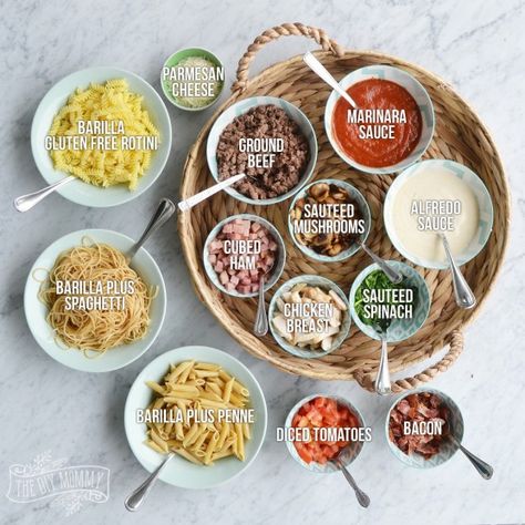 Family Supper Idea: A DIY Pasta Bar                                                                                                                                                                                 More Diy Pasta Bar, Pasta Bar Party, Supper Idea, Family Pasta, Party Food Bars, Diy Pasta, Diy Dinner, Family Supper, Potato Bar