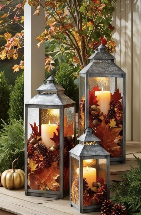 Outdoor Fall Decor Ideas, Fall Lantern, Fall Decor Diy Crafts, Lantern Ideas, Fall Decor Inspiration, Fall Front Porch Decor, Fall Deco, Fall Thanksgiving Decor, Autumn Decorating