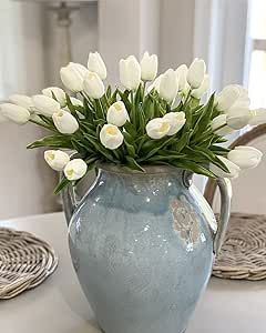 Beferr White Tulips Artificial Flowers 18Pcs Faux Tulip Real Touch Tulip Fake Flowers Bouquets Arrangements for Easter Spring Flowers Home Table Decor Spring Living Room Decor, Fresh Tulips, Fake Flower Bouquet, Home Table Decor, Tulip Bouquet, Flowers Home, Artificial Flower Bouquet, Real Touch Flowers, Bouquet Arrangements