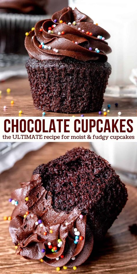 Moist and tender with an extra fudgy chocolate flavor - these chocolate cupcakes are incredible. They stay moist for days thanks to a few key, but simple, ingredients. Better still, the entire recipe can be made by hand without the use of an electric mixer. Top them with chocolate frosting for a double dose of chocolate! #chocolate #cupcakes #doublechocolate #moist #cake #chocolatefrosting #chocolatebuttercream from Just So Tasty Double Chocolate Cupcakes, Creamy Chocolate Frosting, Best Chocolate Cupcakes, Moist Cupcakes, Chocolate Cupcakes Moist, Bakers Chocolate, Cupcake Recipes Chocolate, Gateaux Cake, Oreo Dessert