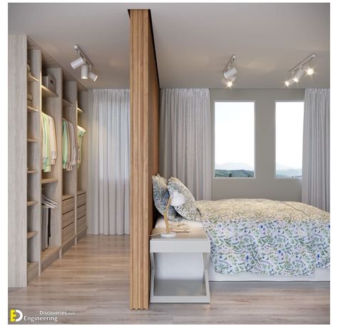 Suite Room Design, Bed With Closet, Wardrobe Behind Bed, Bedroom Divider, Casa Clean, Closet Design Layout, Bedroom Closet Design, 아파트 인테리어, Bedroom Layouts