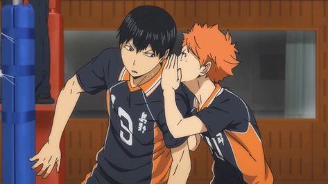 linnea⁷ on Twitter: "no thoughts just kageyama bending down so hinata can whisper in his ear… " Kageyama And Hinata, Hinata Kageyama, Kagehina Cute, Kageyama X Hinata, Hinata Shoyo, Haikyuu Karasuno, Haikyuu Kageyama, Kageyama Tobio, Haikyuu Ships