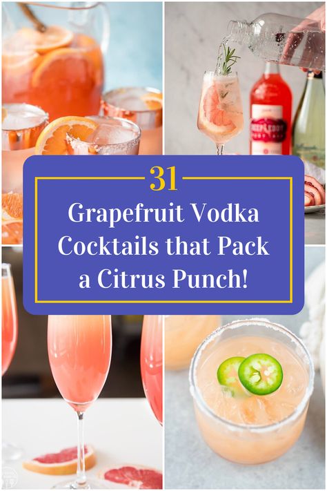 Collage of 4 grapefruit vodka cocktails. Grapefruit Vodka Cocktail Recipes, Grapefruit Cocktail Vodka, Drinks With Grapefruit Vodka, Vodka And Grapefruit Drinks, Grapefruit Vodka Drinks Recipes, Deep Eddy's Grapefruit Vodka Recipes, Deep Eddy Grapefruit Vodka Recipes, Grapefruit Vodka Drinks, Grapefruit Juice Cocktail